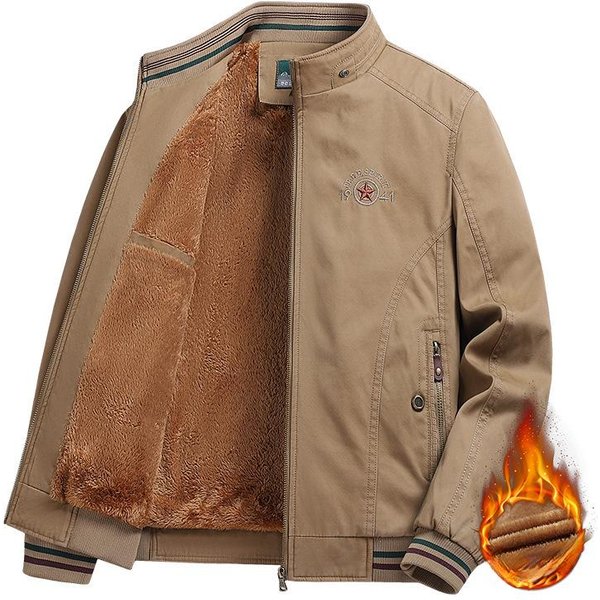 Chaqueta Casual De AlgodóN Lavado Para Hombre, Espesor De Forro Polar, Estilo Utilitario, Cuello Alto, Chaqueta Parker 5XL Beige-image