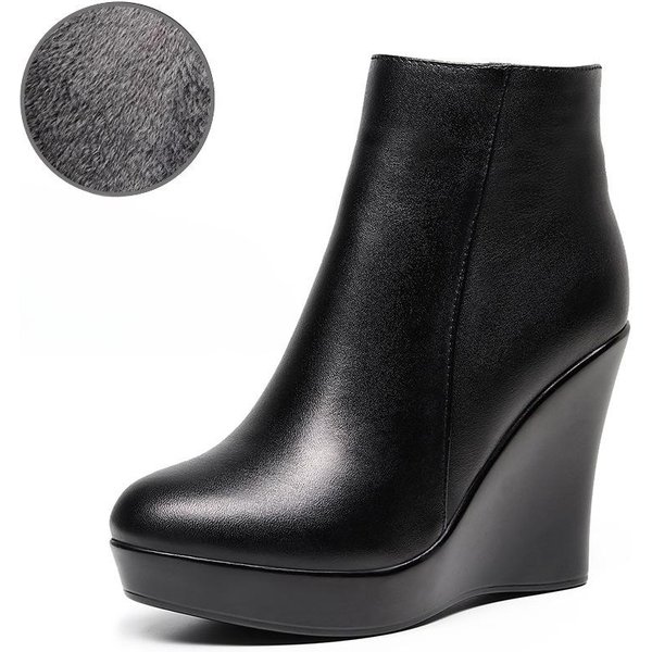 8Cm 10Cm MałY Rozmiar 33-41 Wygodne Jesień Zima SkóRzane Botki Platforma Koturny Buty Wysokie Obcasy Kostka Botas Biuro 37 Black-image