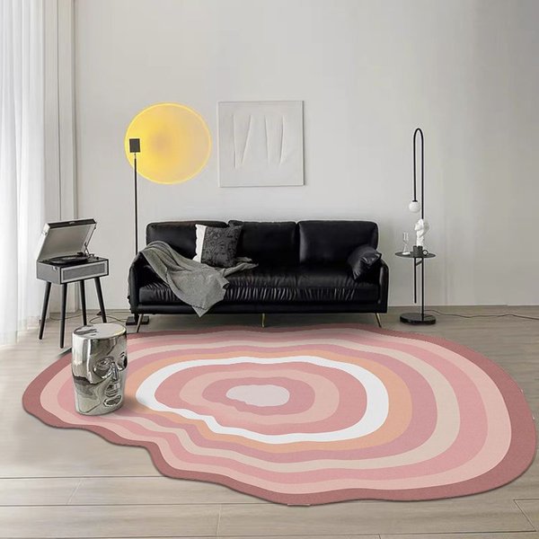 Alfombra De Lujo Ligero NóRdico Para Sala De Estar Estilo Moderno Simple DecoracióN De Dormitorio Alfombra Con Forma Irregular Alfombra Suave Para Piso De ÁRea Grande Para El Hogar 80*120Cm-image