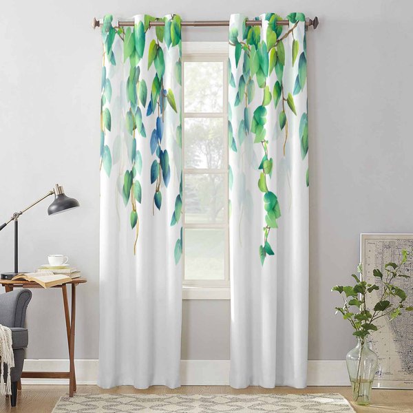Cortinas Pastorales Para Ventana De Plantas Y Flores, Cortinas Para Sala De Estar, Dormitorio, Persianas De Cocina Modernas, Cortinas 135W X 60H(Cm) X1 White-image