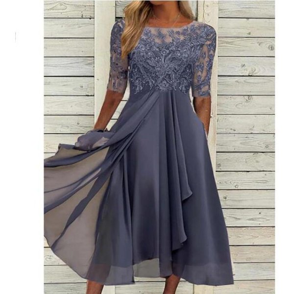 Vestidos Casuales De Manga Corta Y Cuello Redondo Con Estampado De Colores SóLidos De Hnxc Para Mujer, De Moda De Verano Y Primavera M-image