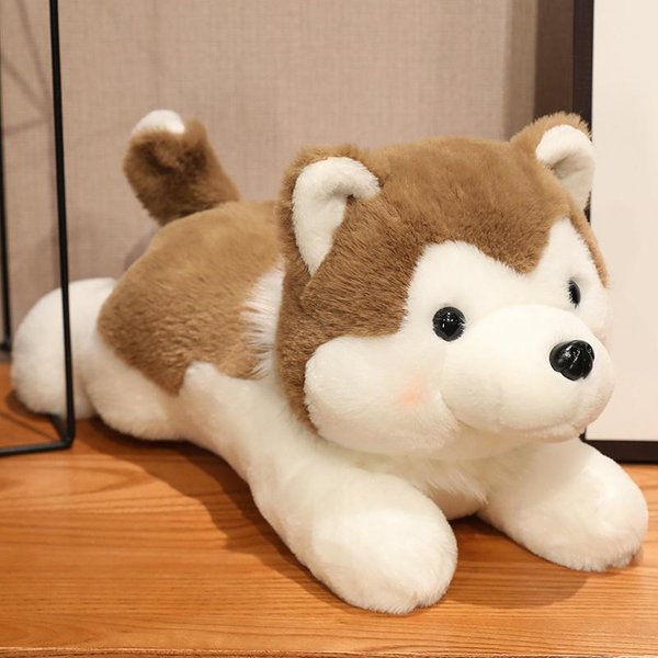 Uroczy Pluszowy Pies Husky Maskotka MięKki 304050 Cm Kawaii LeżąCy BrąZowy Szczeniak ZwierząTko Poduszka Lalka Zabawki Na Prezent BożOnarodzeniowy 40Cm-image