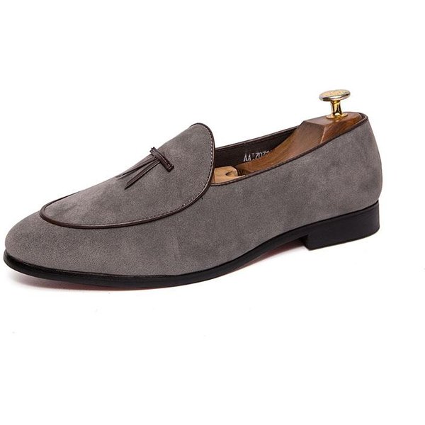Mocasines Hombre VersióN Coreana De La Tendencia Flecos BritáNicos Zapatos De Hombre Gamuza Lijada Zapatos De Frijol Un Slip-On Zapatos PequeñOs De Cuero 39 Gray-image