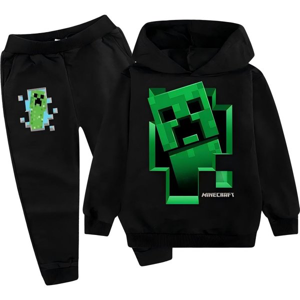 CháNdal Con Capucha Para NiñOs Creeper Sudadera Con Capucha Y Pantalones Para NiñOs Conjunto De 2 Piezas Estampado HD De Minecraft Juego Conjunto De Sudadera Con Capucha Para NiñOs NiñO NiñA Conjunto De Sudadera Con Capucha PoliéSter 130-image