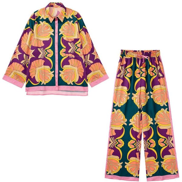 Conjunto De Pijama Para Mujer, Estampado De SatéN, Camisa Informal, Pantalones, Ropa De Casa, Pijama Sexy Con Solapa, CóModo Y Suelto. L Black-image