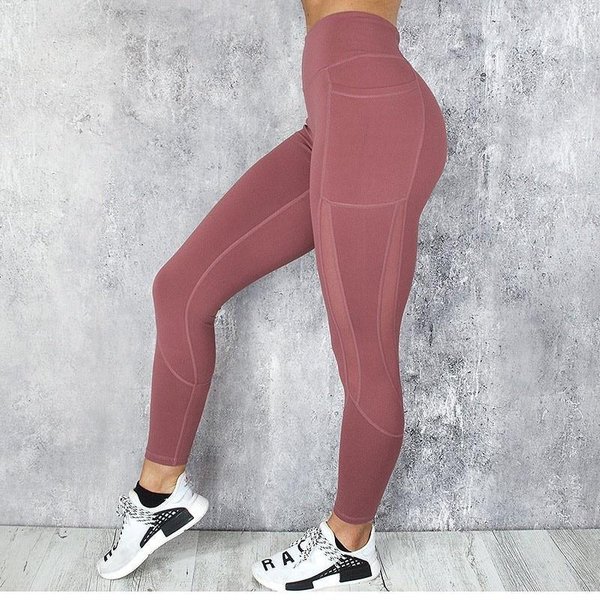 Mallas Deportivas EláSticas De Color SóLido Para Mujer, Con Bolsillos, Malla De Cintura Alta, Pantalones Deportivos Para Correr Y Yoga, Mallas Transpirables S Gray-image
