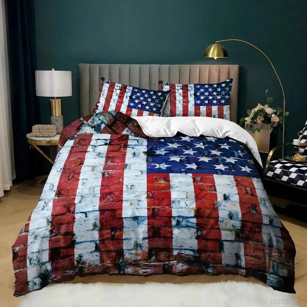 ColeccióN De Fundas NóRdicas Bandera Nacional TamañO King Creativa ColeccióN De Ropa De Cama Bandera Americana Para Adolescentes Adultos Microfibra Individual Doble Funda De EdredóN 150X200Cm 3Pcs-image