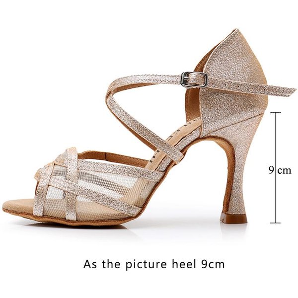 Buty Do TańCa Latynoskiego Dileechi Kobiety Cekinowa Tkanina Tango Buty Obcas 9Cm Salsa Wydajność Buty Do TańCa Towarzyskiego MięKka Podeszwa 36-image