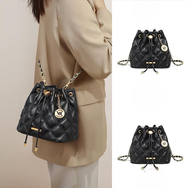 Bolso Balde Mujer Nuevo OtoñO Cuero Bolso Mujer Bolso Cadena Diamantes Bolso PequeñO De Mano Bolso Bandolera Gray-image
