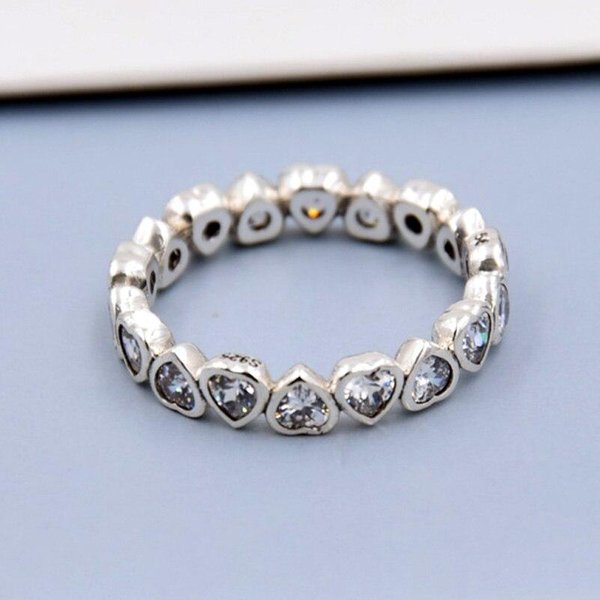 Anillo Original CorazóN De Amor Para Siempre Con Anillos De Cristal Para Mujeres Anillo De Plata De Ley 925 Regalo De Boda Fiesta JoyeríA 5 Gray-image