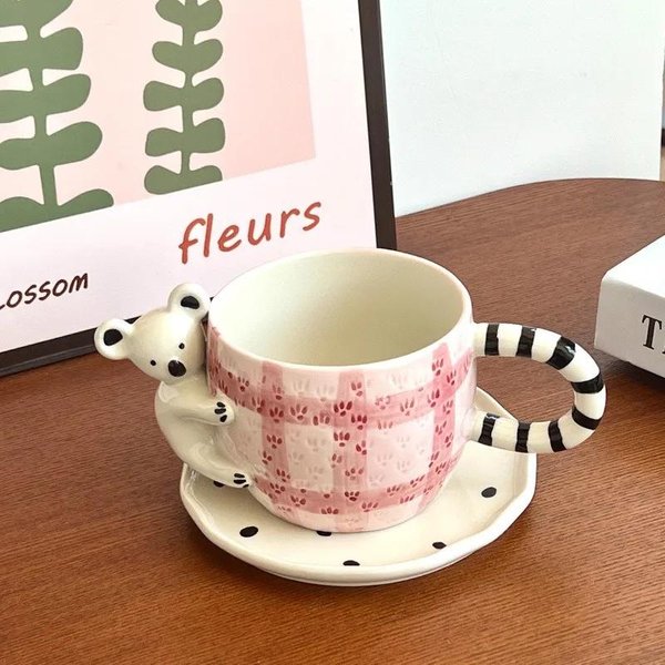 260ML Kubki Ceramiczne Koale Przytulają Malowane RęCznie FiliżAnka Do Kawy Ze Spodkiem Styl JapońSki Uroczy Kubek Do Wody FiliżAnka Do Herbaty PopołUdniowej Prezent Dla Dzieci 260Ml Beige-image