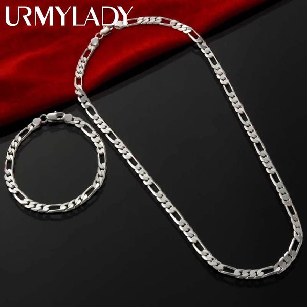 Noble ReciéN Llegado, Cadena De Plata De Ley 925 De 4MM Para Hombres Y Mujeres, Pulsera, Collar, Conjunto De JoyeríA Para Mujer, Regalos De Navidad, Dijes Para Boda 60Cm And 20Cm Brown-image