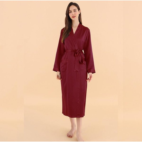 Jedwabne Kimono Koszula Nocna Damska DwuczęśCiowa Luksusowa Sukienka Damska Szlafrok 100% Jedwab Morwowy Koszula Nocna 2XL-image