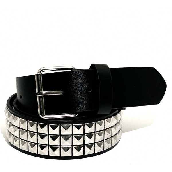 CinturóN Estilo Punk, CinturóN De Remaches De Cuentas Cuadradas De Metal, CinturóN De PiráMides Para Hombre Y Mujer, Europeo Y Americano Silver Black-image