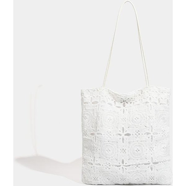 Bolso De Mano Blanco De Encaje Fresco, DiseñO Hueco, Bolso Tote De Gran Capacidad Para El Trabajo, Bolso De Mano Para Llevar En La Axila, Bolso De Hombro ÚNico Blanco-image