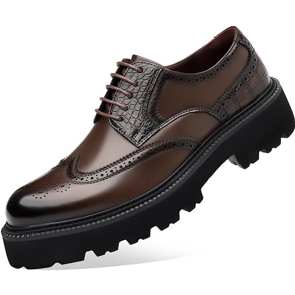 MęSkie Buty Biznesowe Sznurowane Modne Gruba Podeszwa MęSkie Obuwie Oxford ZewnęTrzne MęSkie Buty Nowe MęSkie Brogsy Codzienne Buty SkóRzane 38 BrąZowy-image