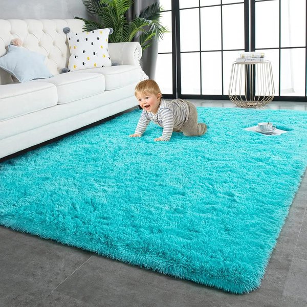 Ultra-MięKki Pluszowy Dywan AntypośLizgowy PokóJ DziecięCy ŻłObek PokóJ Zabaw Mata PodłOgowa Sypialnia Koc PrzyłóżKowy Dekoracja Domu 40X60Cm 16X24Inch BłęKitny Kolor-image