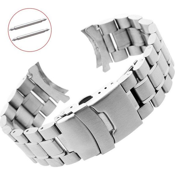 Pasek Do Zegarka Ze Stali Nierdzewnej 18Mm 20Mm 22Mm 24Mm Opaska Na Nadgarstek Zakrzywiony Koniec Pasek Do Zegarka PodwóJna Klamra Wymiana Paska Na Nadgarstek 22Mm Srebro-image