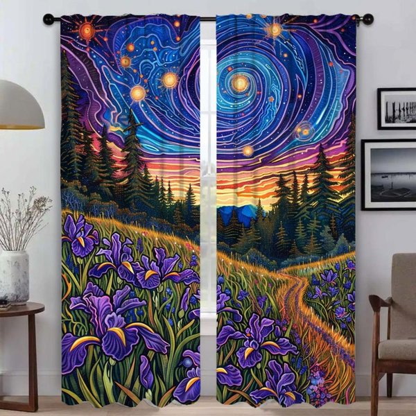 Cortinas De Interior Para El Hogar Con Flores De Iris PúRpura Para Sala De Estar, Estores De Cortina, Tul Para Dormitorio, Cortinas Antimosquitos 2 Piezas W50Xh70Cmx2Pcs-Cl-image