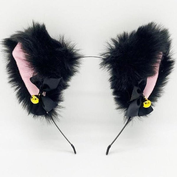 Diadema Con Orejas De Gato Para Mujer Y NiñA, Collar Con Lazo De Encaje, Diadema De Campana De Felpa, Disfraz De Fiesta De Disfraces, Accesorios Para El Cabello Negro-image