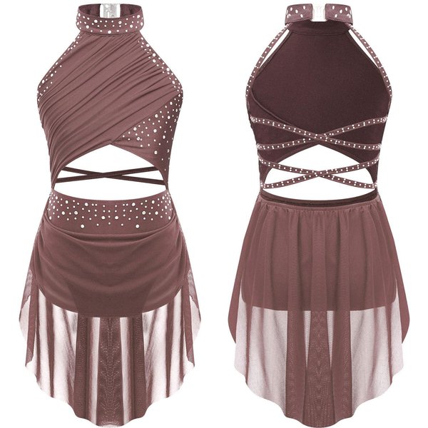 DziecięCe DziewczęCe Liryczne WystęPy Taneczne Kostium łYżWiarstwo Figurowe Balet Gimnastyka Trykot Sukienka Bez RęKawóW Rhinestone Dancewear 13-14 Years Kolor Pastelowy Róż-image