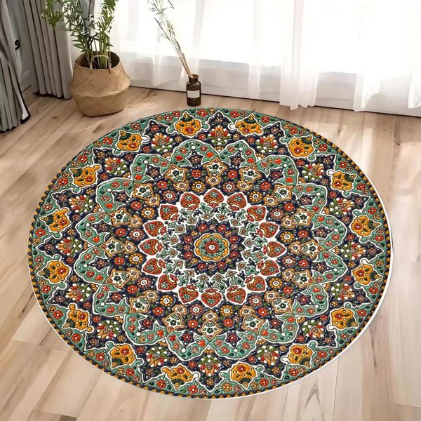 Luksusowy Etniczny Vintage Perski Bohemski OkrąGłY Dywan Salon Sypialnia Fotel Bujany Mata PodłOgowa WystróJ Domu Prezent 120Cm-image