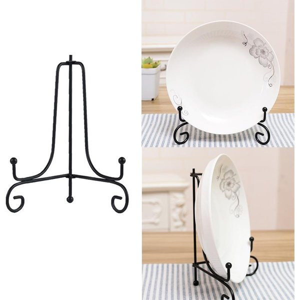 ŻElazny Stojak Metalowy Stojak Na Sztalugi Do Ramki Na ZdjęCia Talerz Dekoracyjny KsiążKa Ze ZdjęCiem AntypośLizgowy Stojak Na Naczynia PółKa Home Decor Czarny-image