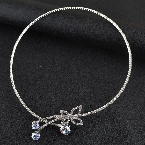Conjunto De Dos Piezas Con Collar Y Pendientes De Mariposa Con Diamantes De ImitacióN, Elegante Y Sencillo, Cadena Para ClavíCula-image