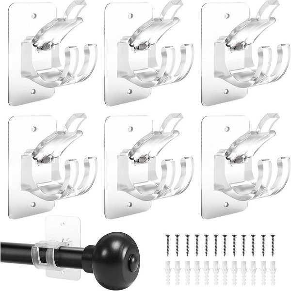 6 Szt. Samoprzylepnych UchwytóW Na DrążKi Do ZasłOn Bez Wiercenia, Uchwyt Na DrążKi Do ZasłOn, Do MontażU Na śCianie 6 Pcs White-image