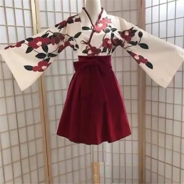 Kimono Dziewczyna Sakura JapońSki Kwiatowy WzóR Vintage Sukienka Kobieta Orientalna Kamelia MiłOść Kostium Haori Yukata Azjatyckie Ubrania XL Gray-image