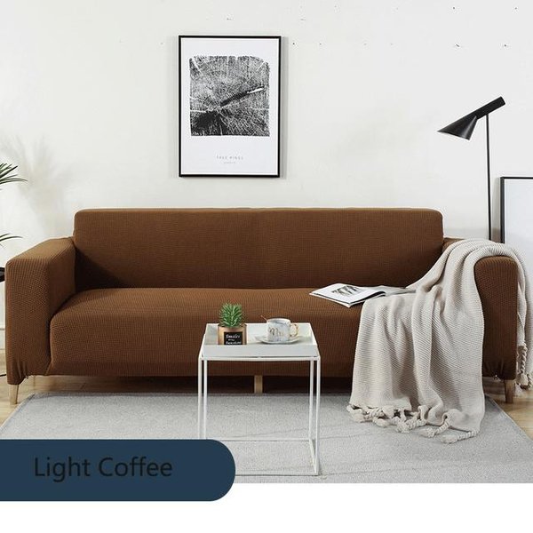 Fundas De Sofá De Color SóLido Para Sala De Estar, Funda De Sofá De Esquina EláStica Moderna De PoliéSter, Protector De Silla De 1/2/3/4 Plazas 3-Seat 190-230Cm 1PC Café Claro-image