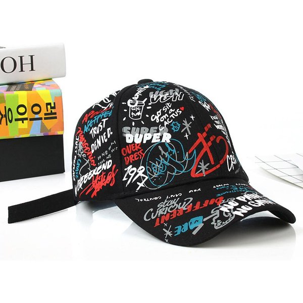 List Czapka Baseballowa Graffiti SłOńCe Hip Hop Daszek Wiosna MężCzyźNi Regulowana Snapback BawełNa Dla Kobiet Czapki Adjustable Black-image