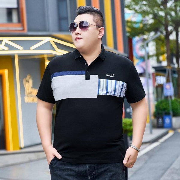 Polo De Solapa De Manga Corta Popular Para Hombre Talla Grande Para Gordos Camiseta Casual Oversize Tops Con Cuello Ropa De Moda Verano 7XL Negro-image