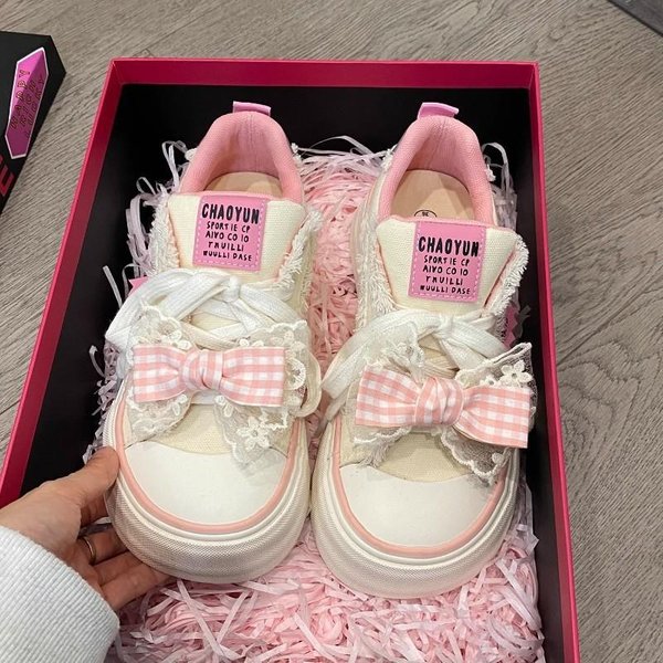 Zapatos De Lona Para NiñOs, Primavera Y OtoñO, Nuevos Zapatos Informales VersáTiles Con Plataforma Y Lazo 40 Color Rosa-image