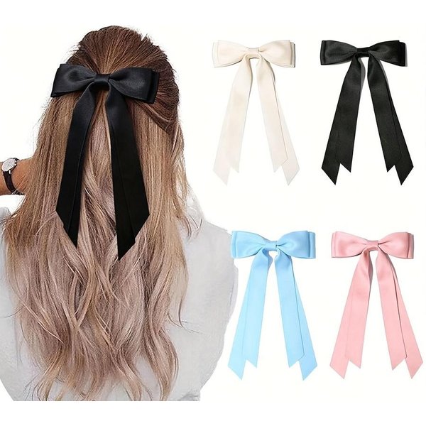 Pinzas Para El Pelo Con Lazo De Cinta De Doble Capa De Estilo Dulce Y Elegante Para Mujer, Accesorios Para El Pelo Inspirados En El Ballet-image