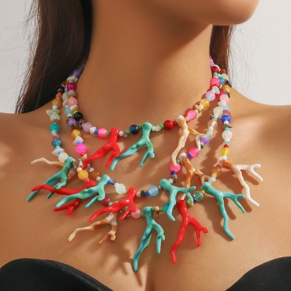 Collar De Coral Exagerado Con Cuentas Estilo Bohemia OcéAno Gargantilla De Playa Collar Con Colgante De Coral Verano Style 7 Black-image