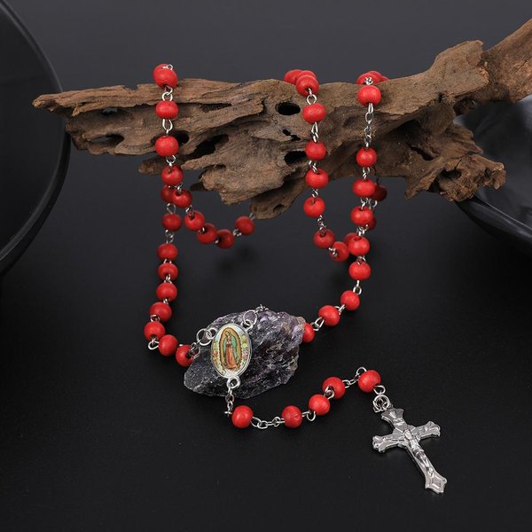 Drewniany Naszyjnik RóżAniec Dla Kobiet 6MM Drewniane Koraliki Do Modlitwy DłUgi ŁAńCuszek Religijny Wisiorek KrzyżYk Matki BożEj MęSka BiżUteria Imprezowa Prezent-image