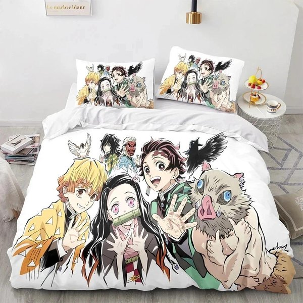 ColeccióN De Ropa De Cama 3D Demon Slayer Funda NóRdica Fundas De Almohada Anime TamañO Individual Twin Full Queen King NiñOs NiñAs Regalo Para NiñOs DecoracióN Del Hogar EU Double 200X200Cm-image
