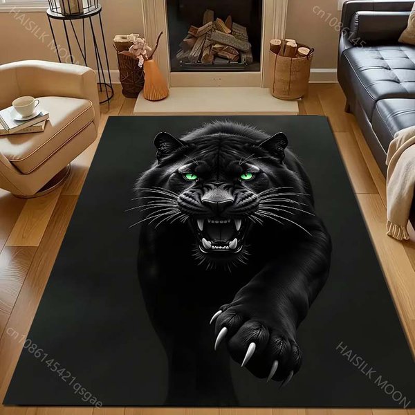 Alfombra Negra Con Estampado De Leopardo Para Dormitorio Sala De Estar Mesita De Noche Sofá Felpudo DecoracióN Moderna Para El Hogar Alfombra De ÁRea TamañO Grande 50X80Cm (20X31In)-image