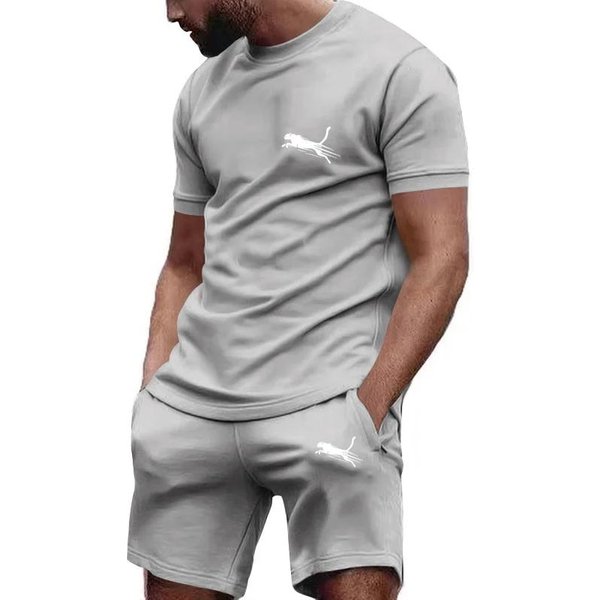 Traje De Verano Para Hombre Ropa Deportiva Traje De Fitness Para Hombre Traje Deportivo Camiseta De Manga Corta + Pantalones Cortos Secado RáPido Conjuntos De 2 Piezas L-image