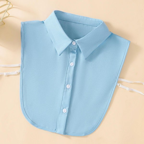 Cuello Falso Liso De Gasa Casual Cuello Falso Solapa Media Camisa Blusa Desmontable Cuello Dickey Para Mujeres Azul-image