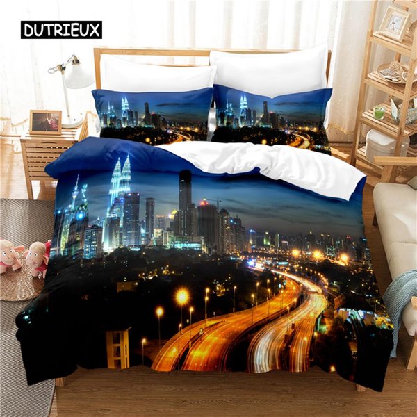 Miasto Nad Morzem 3D PośCiel Rozmiar Queen Poszewka Na KołDrę Nadruk Cyfrowy Modny Design PośCiel MięKka Wygodna US Twin(172X218Cm)-image