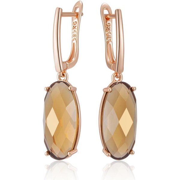 Pendientes Ingleses De Zirconia Natural Ovalada Grande Color MarróN Claro Para Mujer Simples Color Oro Rosa JoyeríA Diaria De Alta Calidad Beige-image