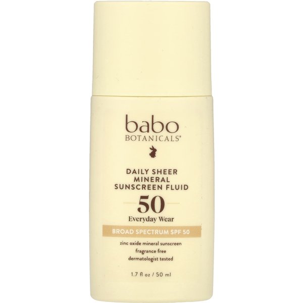 Babo Botanicals, Protector Solar Mineral Fluido Diario 50, Sin Perfume, 50 Ml (50 Ml) Beige-image