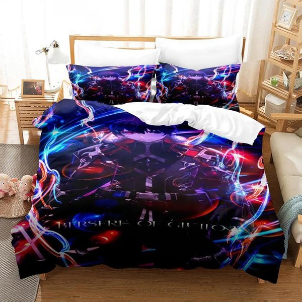Anime Berserk Zestaw PośCieli ChłOpcy Dziewczynki Rozmiar Twin Queen Poszwa Na KołDrę Poszewka Na Poduszkę ŁóżKo Dzieci DorośLi Moda Tekstylia Domowe EU Single(135X200Cm)-image
