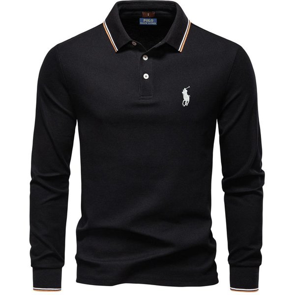 Miniso Polo Ralph Lauren OtoñO Nuevo Bordado Camisa Polo De Manga Larga Para Mujer, Top De Color SóLido Para Mujer Con Cuello, Camisa Polo VersáTil M Black-image