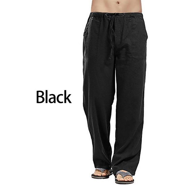 Ropa De Calle De OtoñO Para Hombre, Pantalones Con Cintura EláStica, Pantalones Sueltos, Pantalones Rectos De Fiesta, Pantalones De Lino De Talla Grande L Negro-image