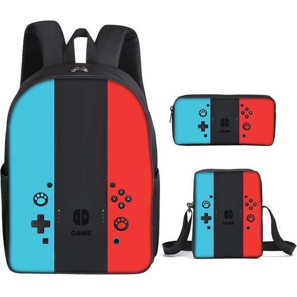 Set De 3 Piezas Bolsa Mensajera Para Consola De Juegos, Estuche Para LáPices, Mochilas Escolares Para NiñOs/NiñAs Mejores Regalos Mochila Escolar De Dibujos Animados-image