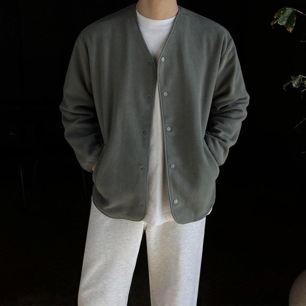 Chaqueta Cardigan Casual Simple Para Hombre OtoñO Nueva Holgada Cuello En V Sudadera Estilo Coreano Tendencia Retro Chaqueta L Gris-image