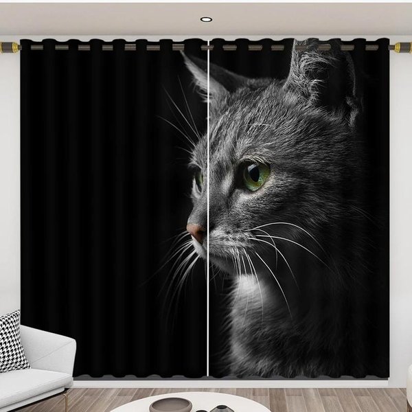 Moda Industrial Skandynawska Czarno-BiałA Dekoracja Wysoko ZaciemniająCa ZasłOna Zwierzę Bestia Lew Tygrys Osobowość ChłOpiec Prosty Draperia W55 X H120Cm X 2&HOOK Black-image